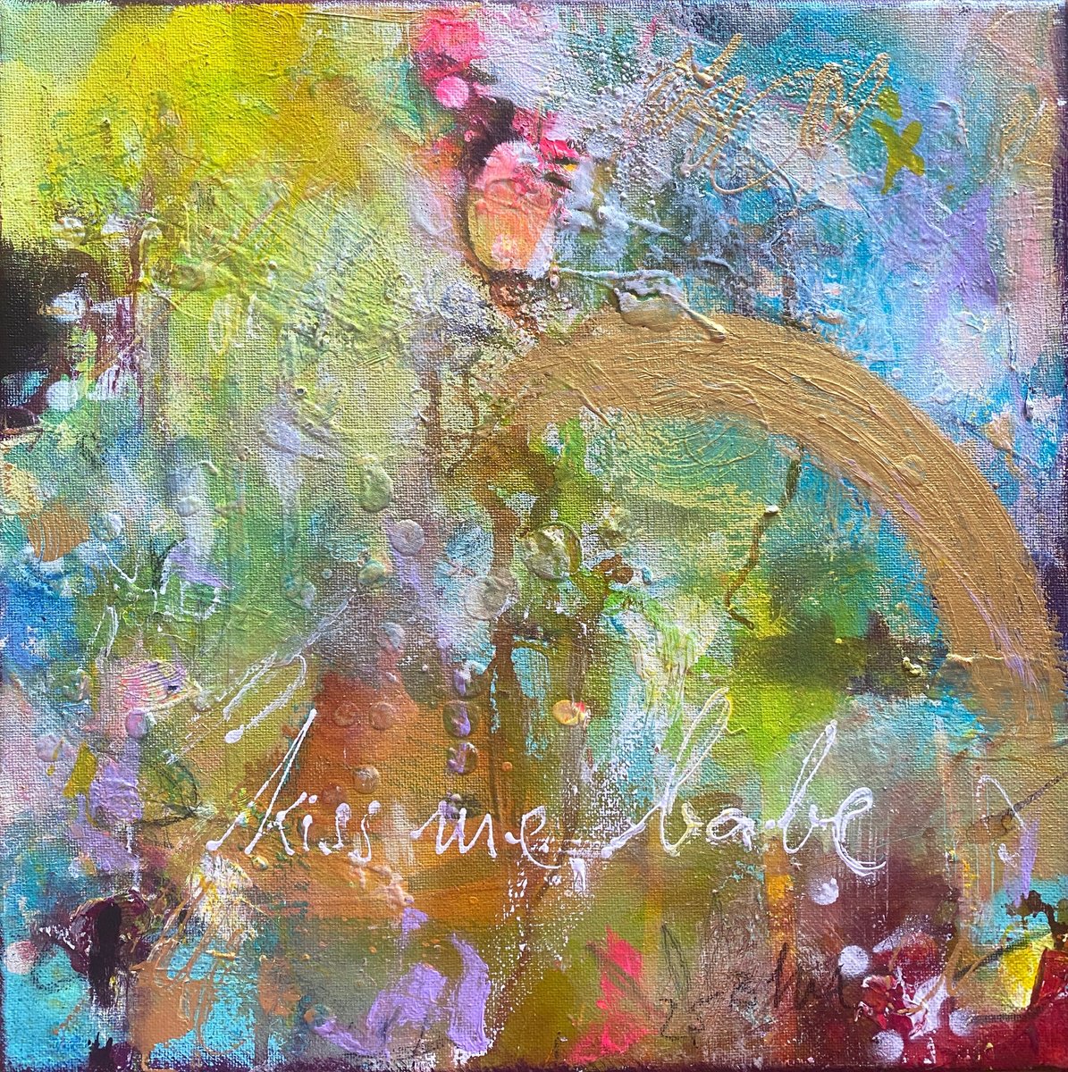 Organic Abstract Acrylic Painting By Bea Schubert, 12 X 12, Kiss Me Babe, Original Artwork