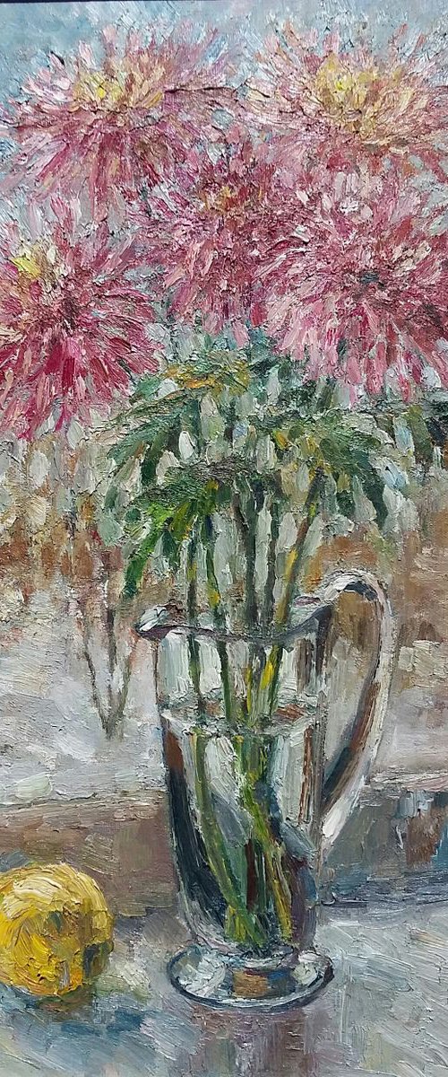 Chrysanthemums The Window Of Moscow II by Elena Klyan