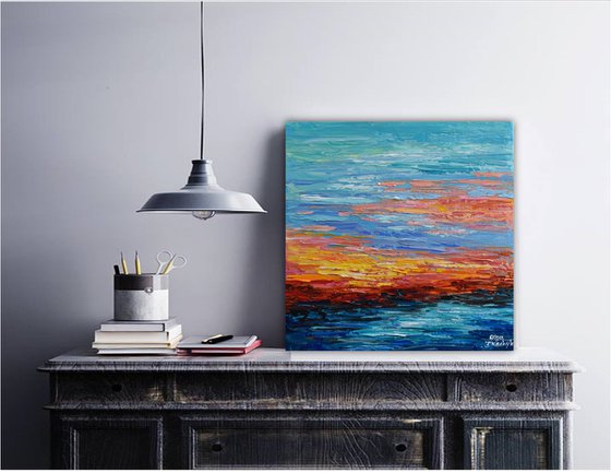 Teal Sunset - Palette Knife Seascape