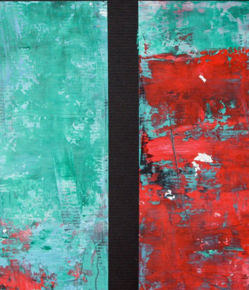 Red and turquoise cold wax 4 by Laura Spring
