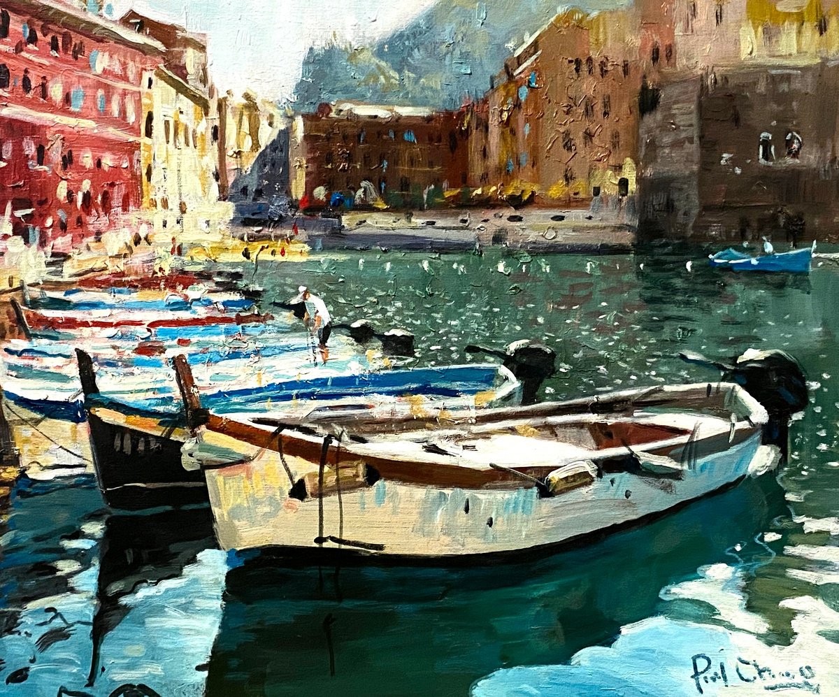 Impressionistic Cityscapes Acrylic Painting By Paul Cheng, 24 X 20", Cinque Terre No.3, Original Artwork