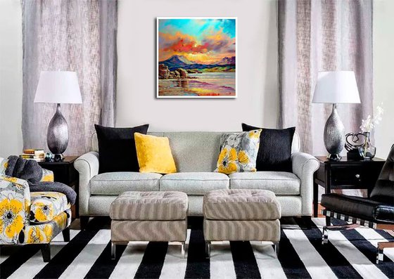 EVENING SUN RAYS (Modern Impressionistic Landscape Oil Painting, Gift for Her and Him)