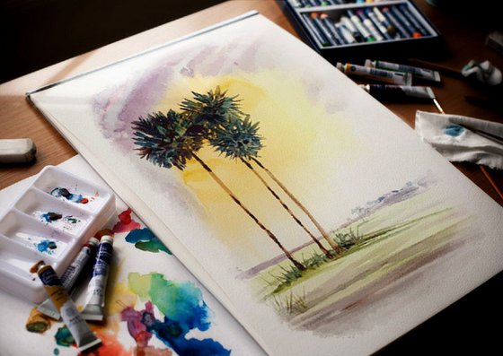 Sunset Palms trees-2
