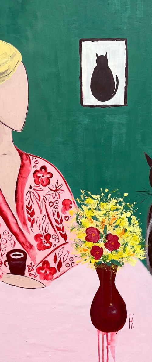 Woman with Cat Original Painting by Halyna Kirichenko