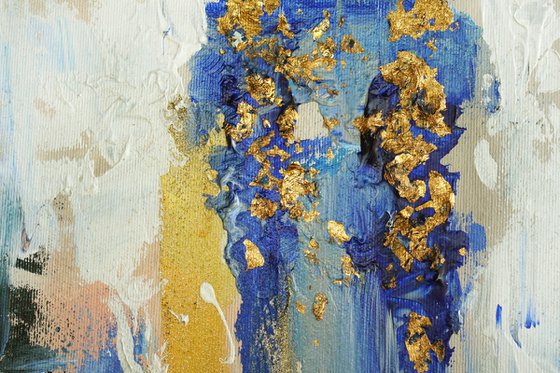 Abstract blue painting with Gold Foil Accents