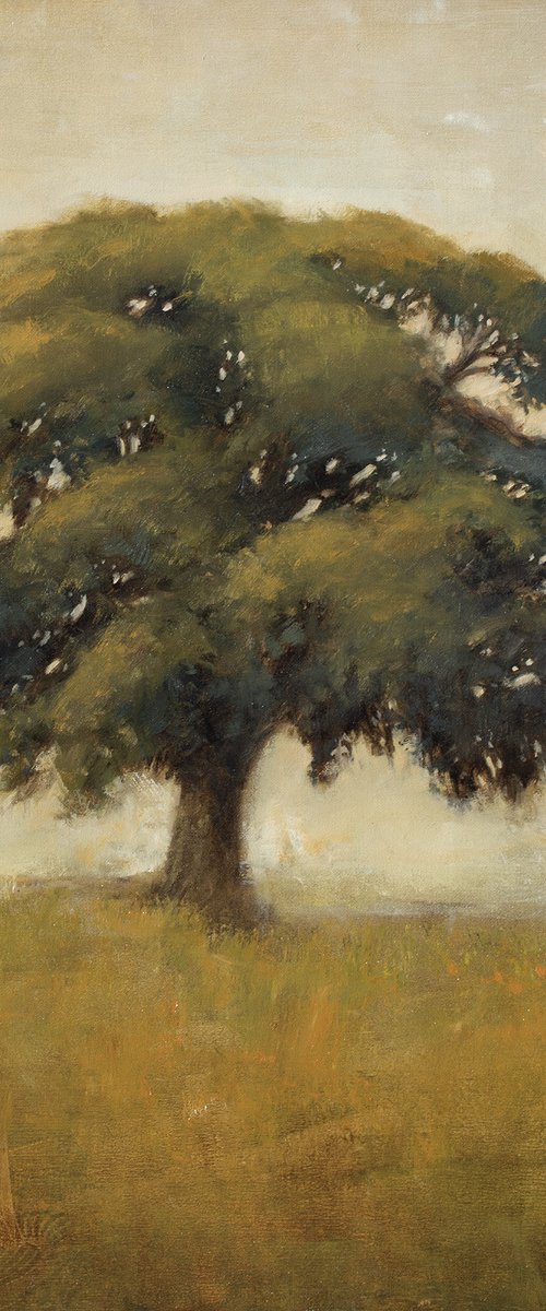 Spring Oak Tree 220312, Tonal oak tree painting by Don Bishop