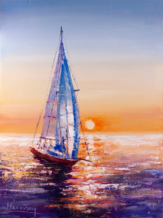 "Red sailboat " ,  ships , sky