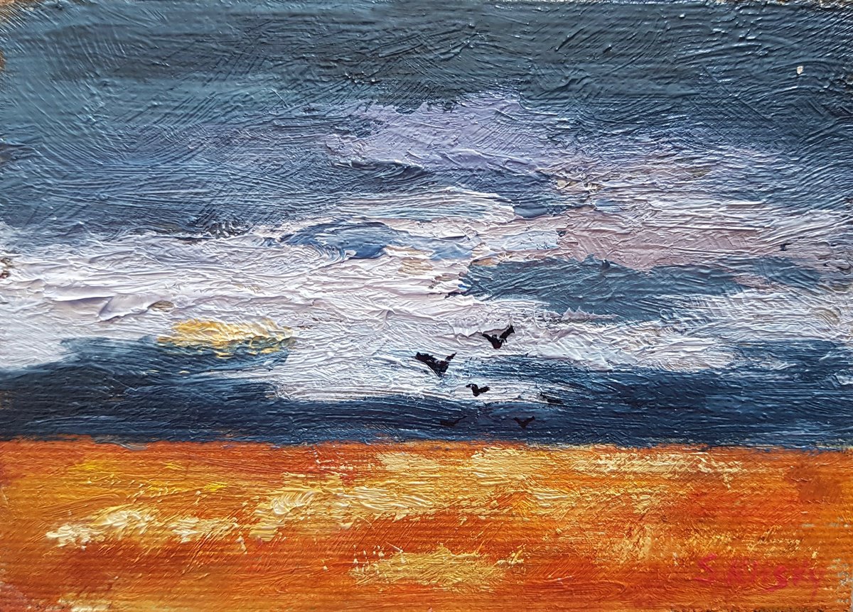 Expressive Landscape Oil Painting By Svetlana Grishkovec-Kiisky, 5 X 4", Field, Original Artwork