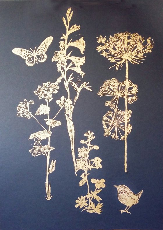 Flora and fauna (gold on black #4)