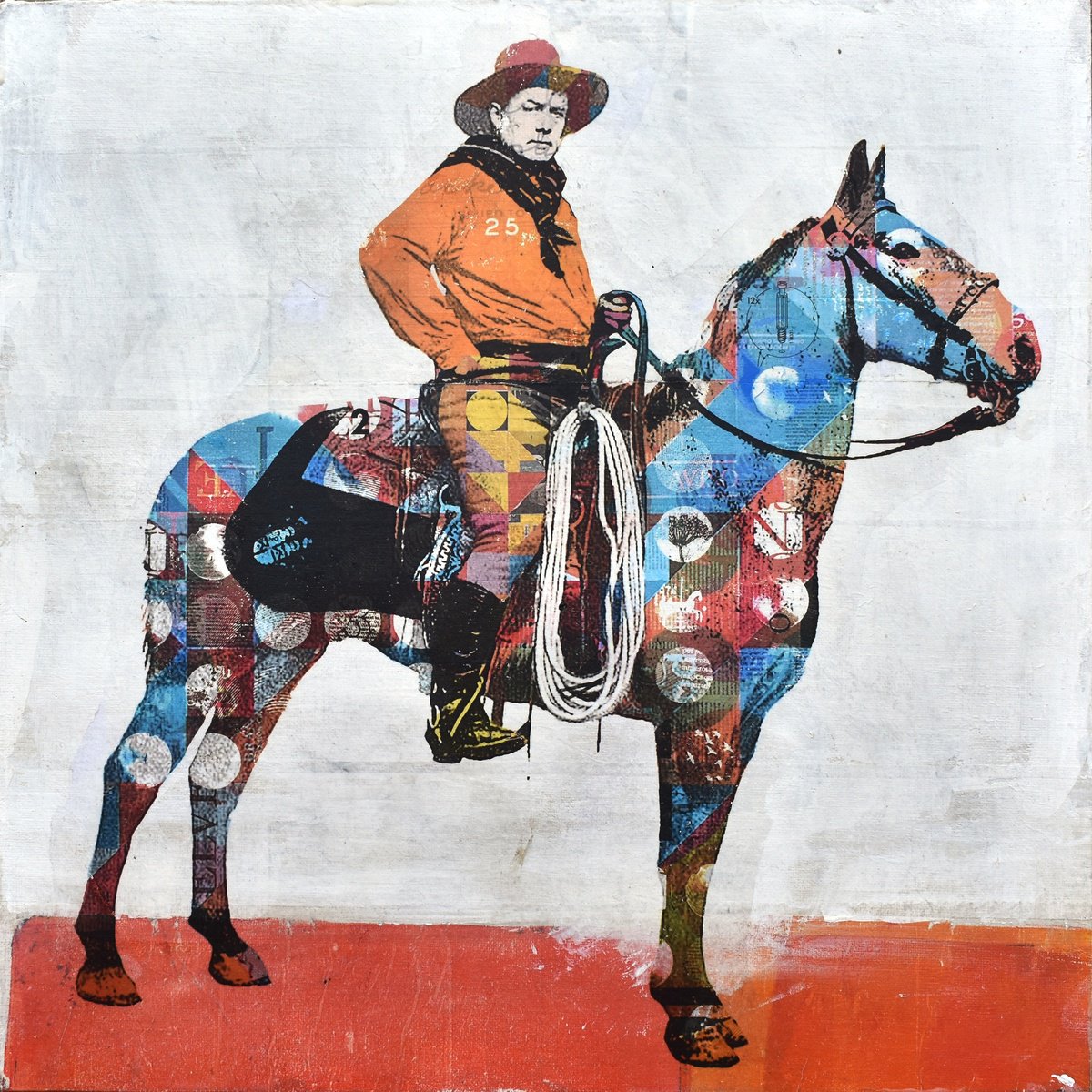 Urban And Pop Portrait Collage By Manel Villalonga, 16 X 16", 235 Cowboy, Original Artwork