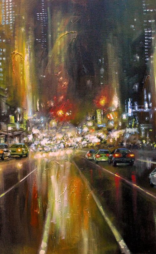 New York  City night lights 36x24 in by Vishalandra Dakur