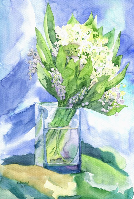 Ukrainian watercolour. Spring. Lilies of the valley