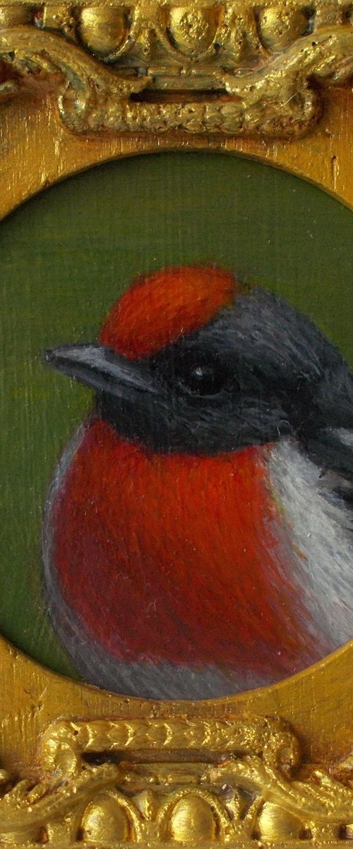 Small bird painting in frame by Tatyana Mironova