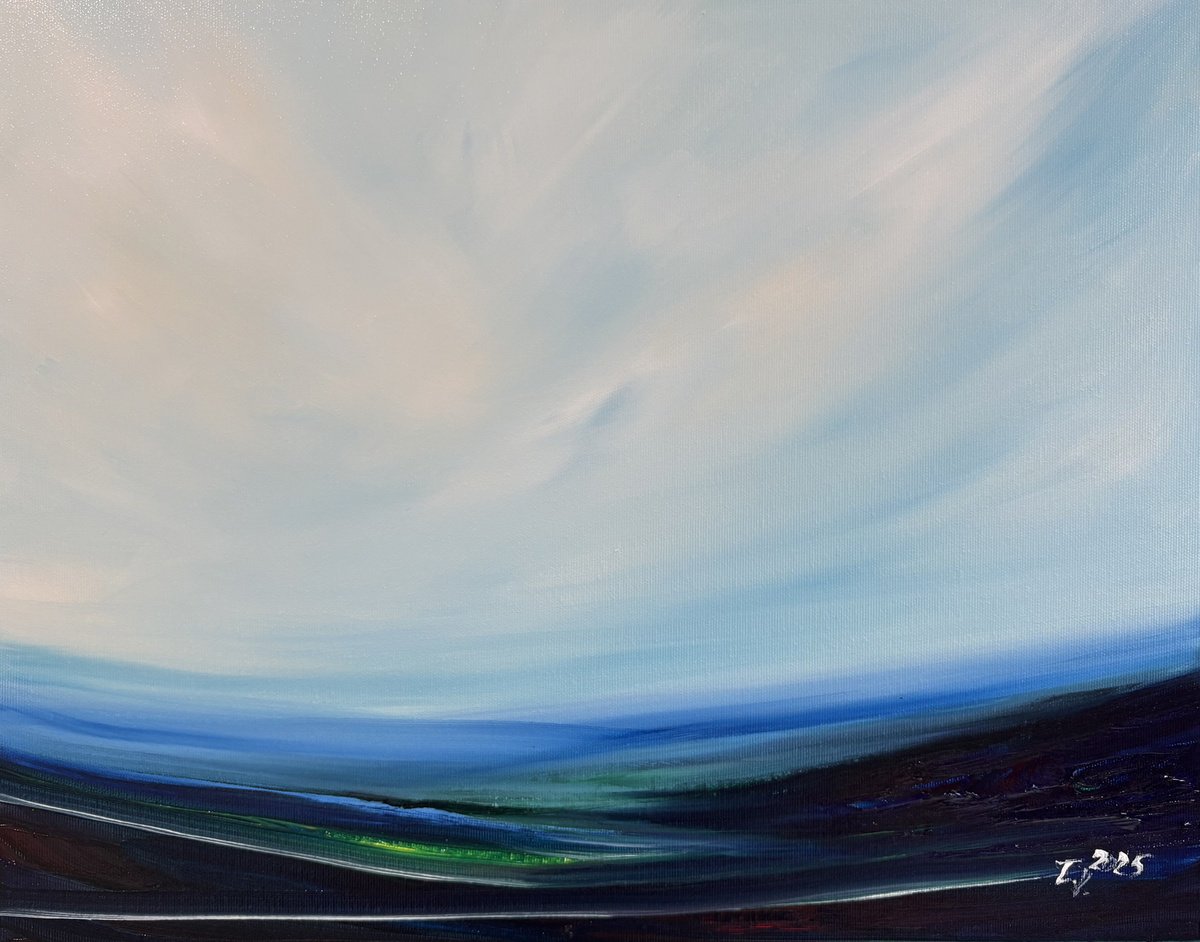 Abstract Landscape Acrylic Painting By Timea Valsami, 20 X 16", Forever In Serenity, Original Artwork