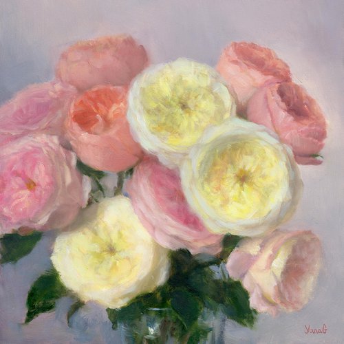 "Tenderness. Garden Roses" Contemporary Original Floral Still Life Oil Painting by Yana  Golikova