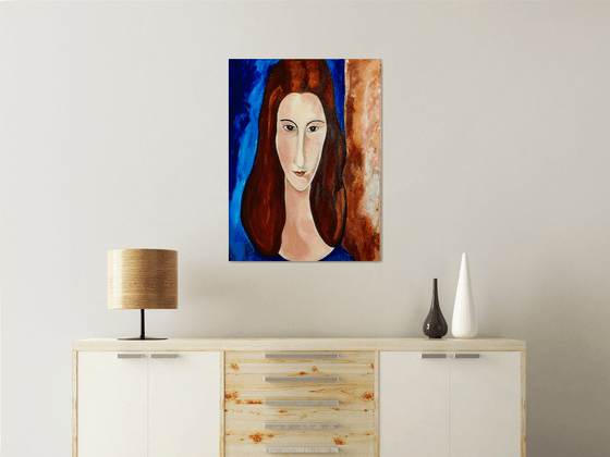 Studying Amedeo Clemente Modigliani painting, portrait of Jeanne Hebuterne