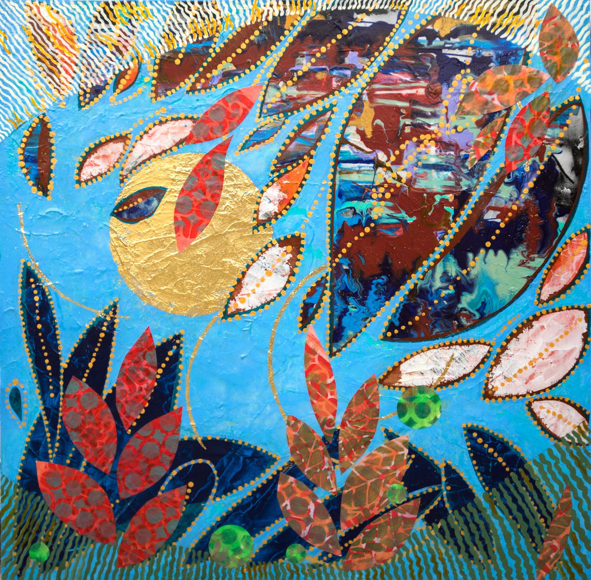 Organic Botanical Acrylic Painting By Ariadna De Raadt, 24 X 24, Nature Spirals 2 - Spring, Original Artwork