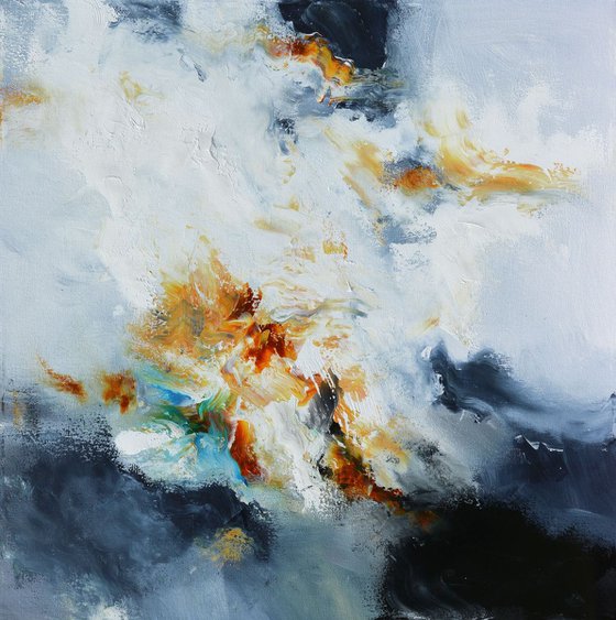 Abstract painting gray, blue and orange - Evening Storm