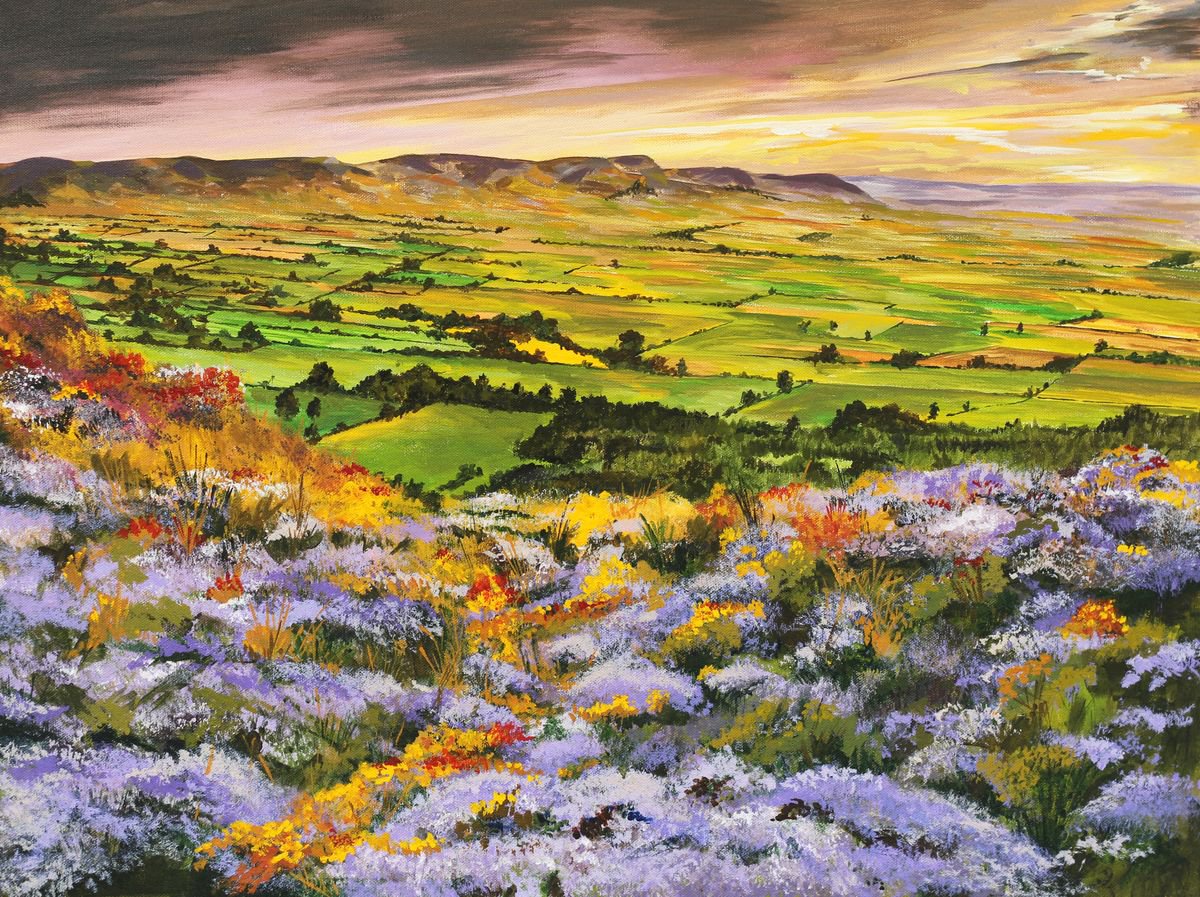 Photorealistic Landscape Acrylic Painting By Mark Skirving, 20 X 16", Cleveland Hills, Original Artwork