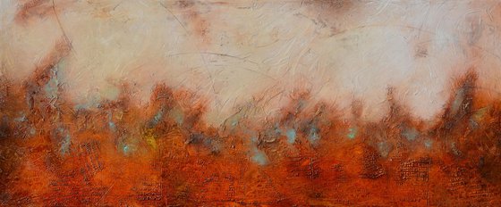 Large abstract painting -The Mystery of Sargasso Sea, - large beige orange abstract landscape