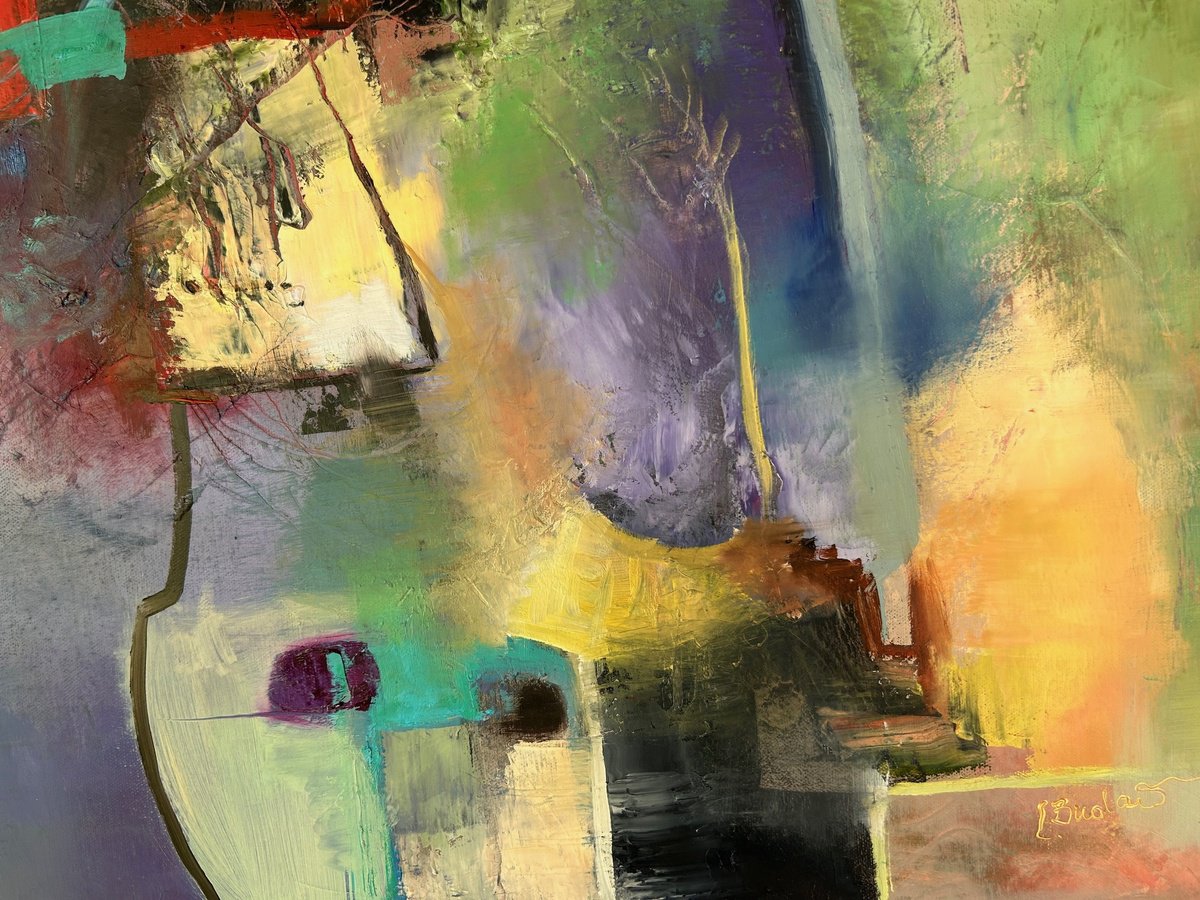 Expressive Abstract Oil Painting By Ludmila Budanov, 35 X 24", Storm Of Thoughts, Original Artwork