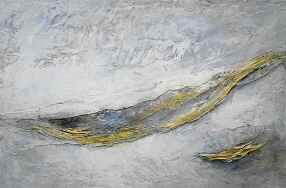 Large Abstract Large Large Abstract Painting. Gray and Gold, White. Modern Textured Art. Abstract Landscape