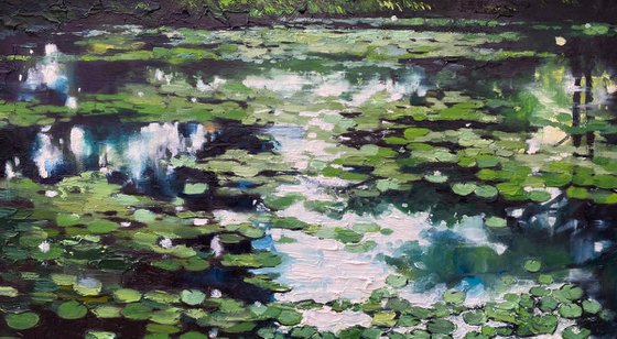 "Water-Lilies pond"-100x100cm large original oil painting by Artem Grunyka (2022)