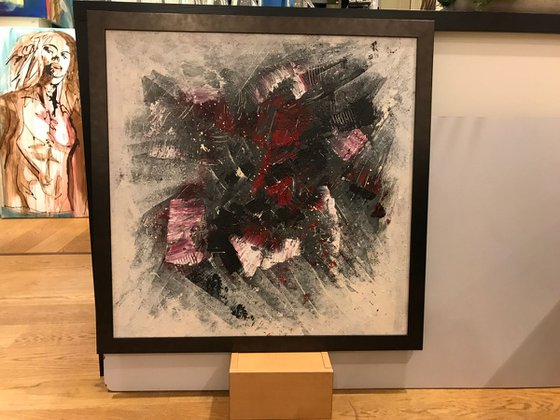 Abstract XL Natural colors, Red, Grey , ecru, black