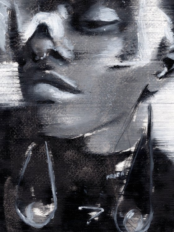 Fedola II | Black and white blonde woman female fashion oil painting on paper | beautiful powerful black lady