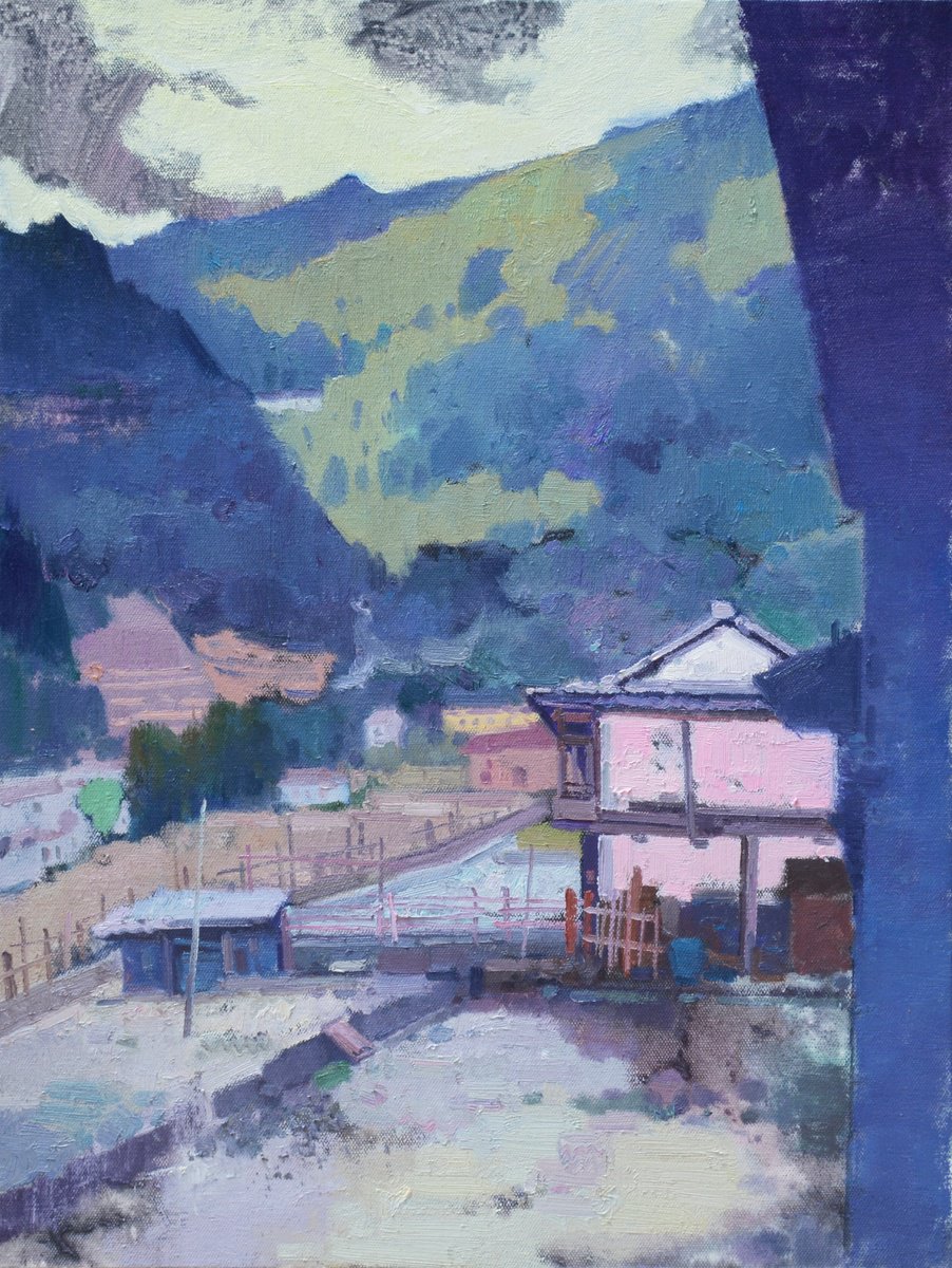 Impressionistic Landscape Oil Painting By Jianzhe Chon, 24 X 31, Landscape Oil Painting:chinese Village 102, Original Artwork