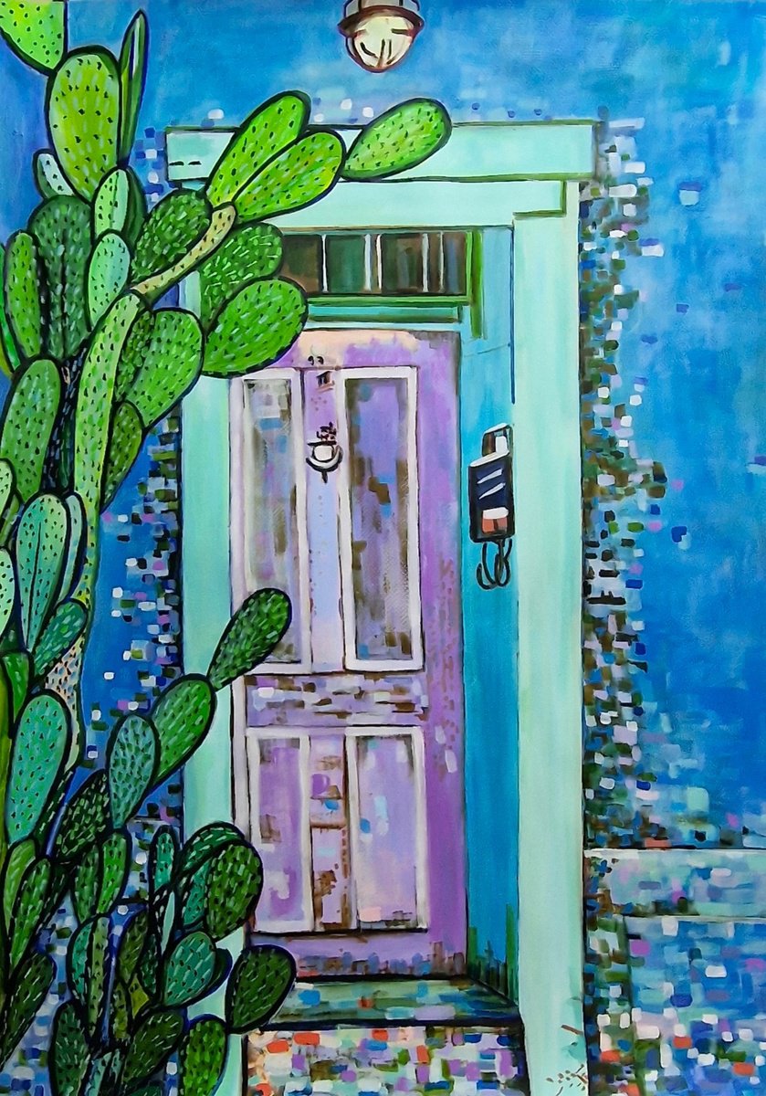 Impressionistic Botanical Acrylic Painting By Alexandra Djokic, 28 X 40, Blue House, Original Artwork