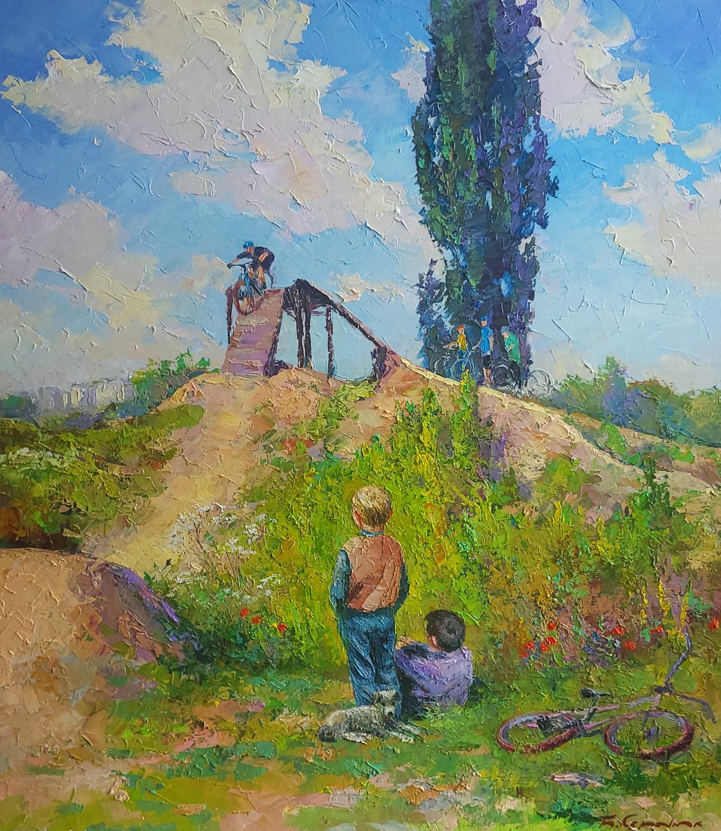 Impressionistic Landscape Oil Painting By Boris Serdyuk, 28 X 31, Freeride, Original Artwork