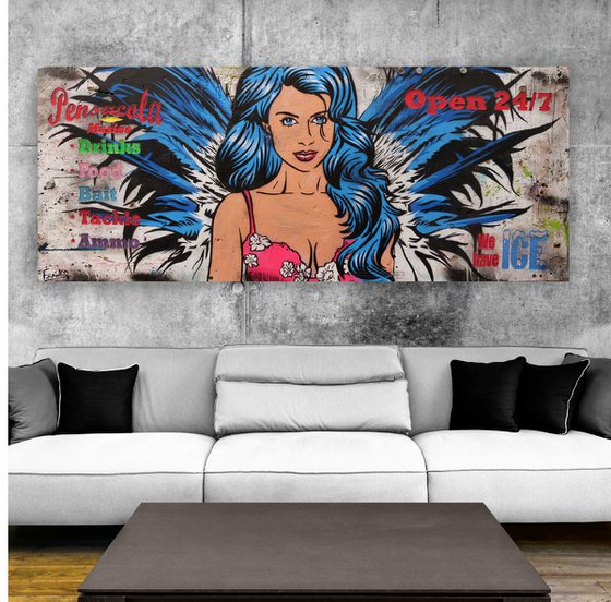 Angelic 210cm x 86cm Angel Urban Pop Art Recycled Timber Pallet