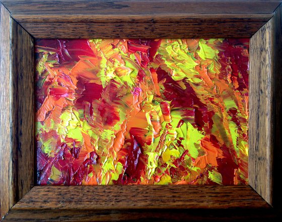 "Burning For You" - FREE SHIPPING to the USA - Original PMS Micro Painting On Glass, Framed - 9.5 x 7.5 inches