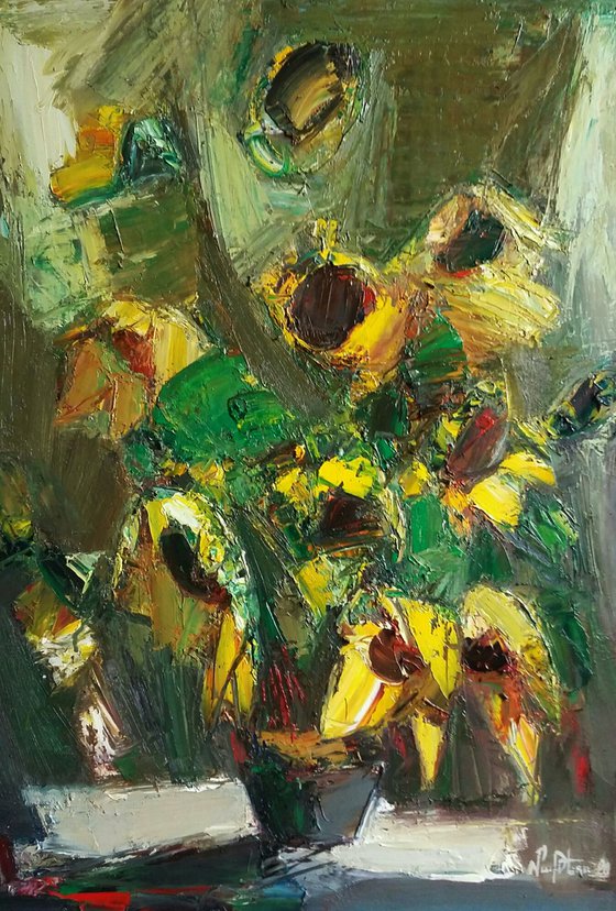 Sunflowers  46x65cm, oil painting, palette knife