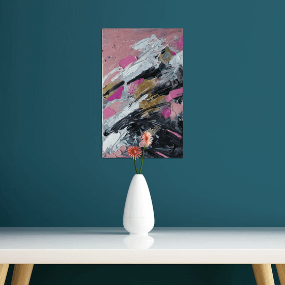 Pink Mellody  II-Abstract Acrylic Painting on Canvas- Small Abstract Painting