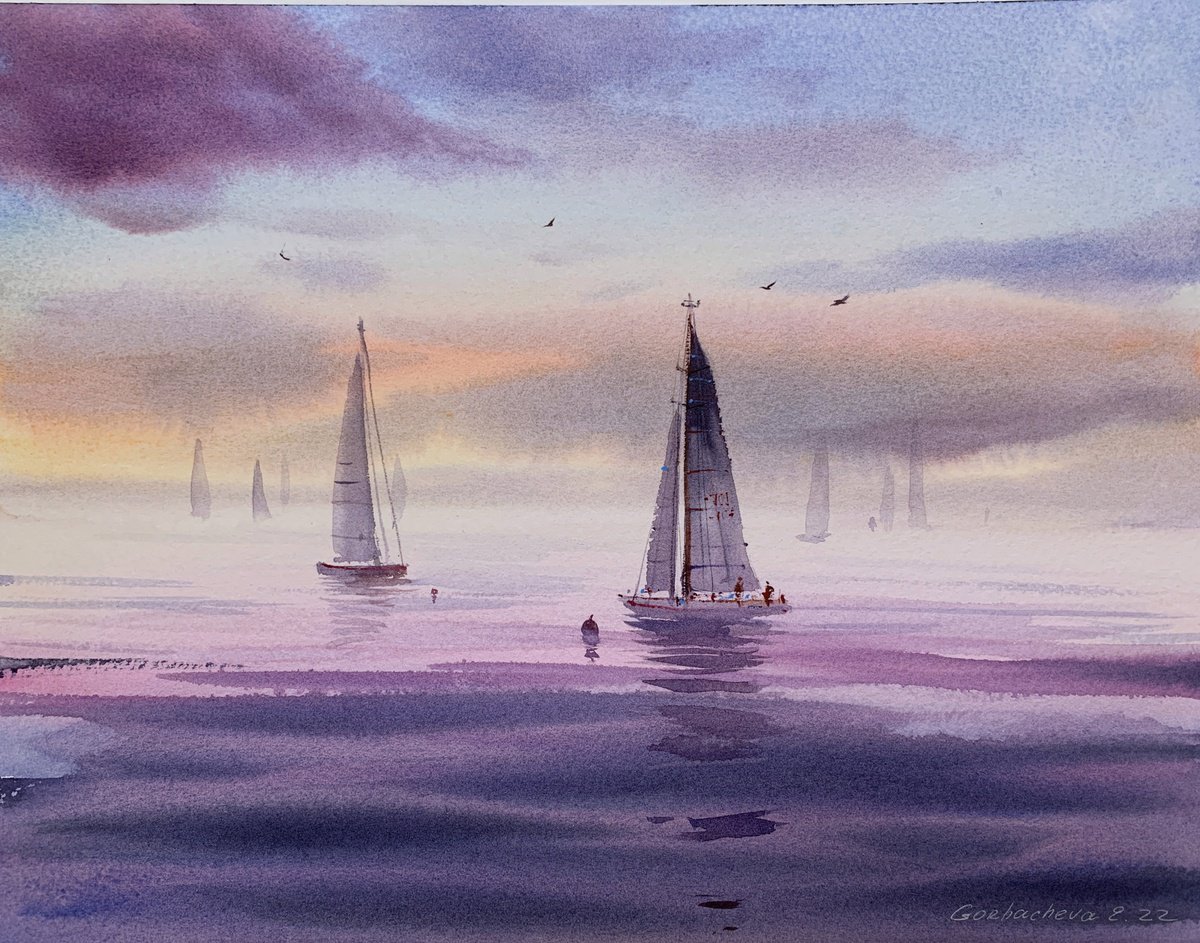 Yachts at sea #7 by Eugenia Gorbacheva