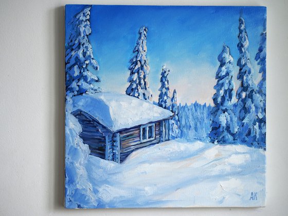 Cabin in the snowy woods