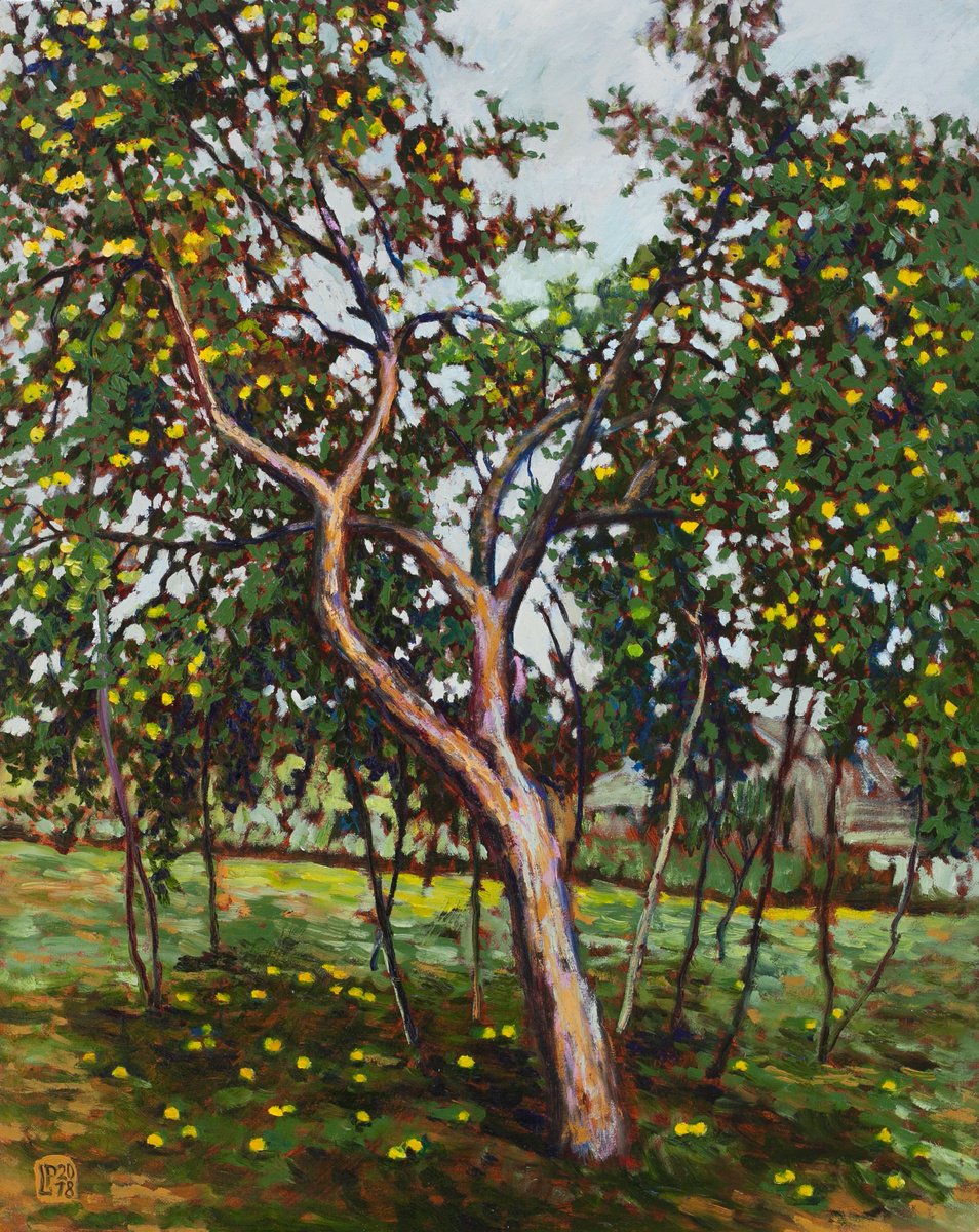 Impressionistic Landscape Oil Painting By Liudmila Pisliakova, 16 X 20", Apple Tree, Original Artwork