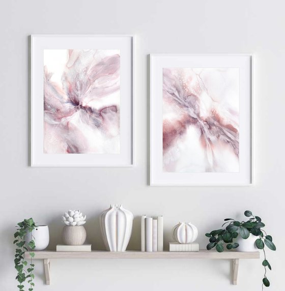 Pink abstract flowers diptych