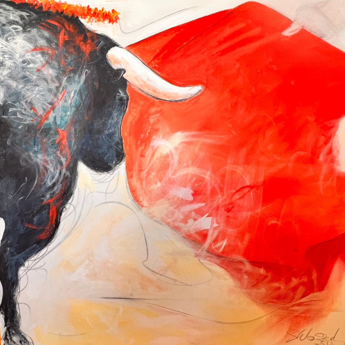 Expressive Animal Acrylic Painting By Shabs Beigh, 36 X 36", Paso Doble 2, Original Artwork