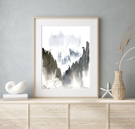 Japanese mountains painting (number 2 ) -  Original Watercolor Painting