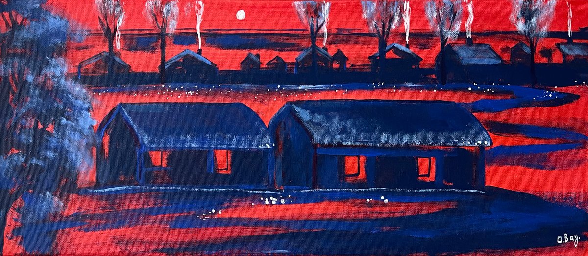 Acrylic Painting , Frosty Evening By Olesya Bay, 20 X 8, Artwork For Sale On Artfinder