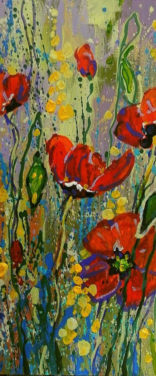 poppies at dawn. original painting 19,9x29 cm by Sergey  Kachin