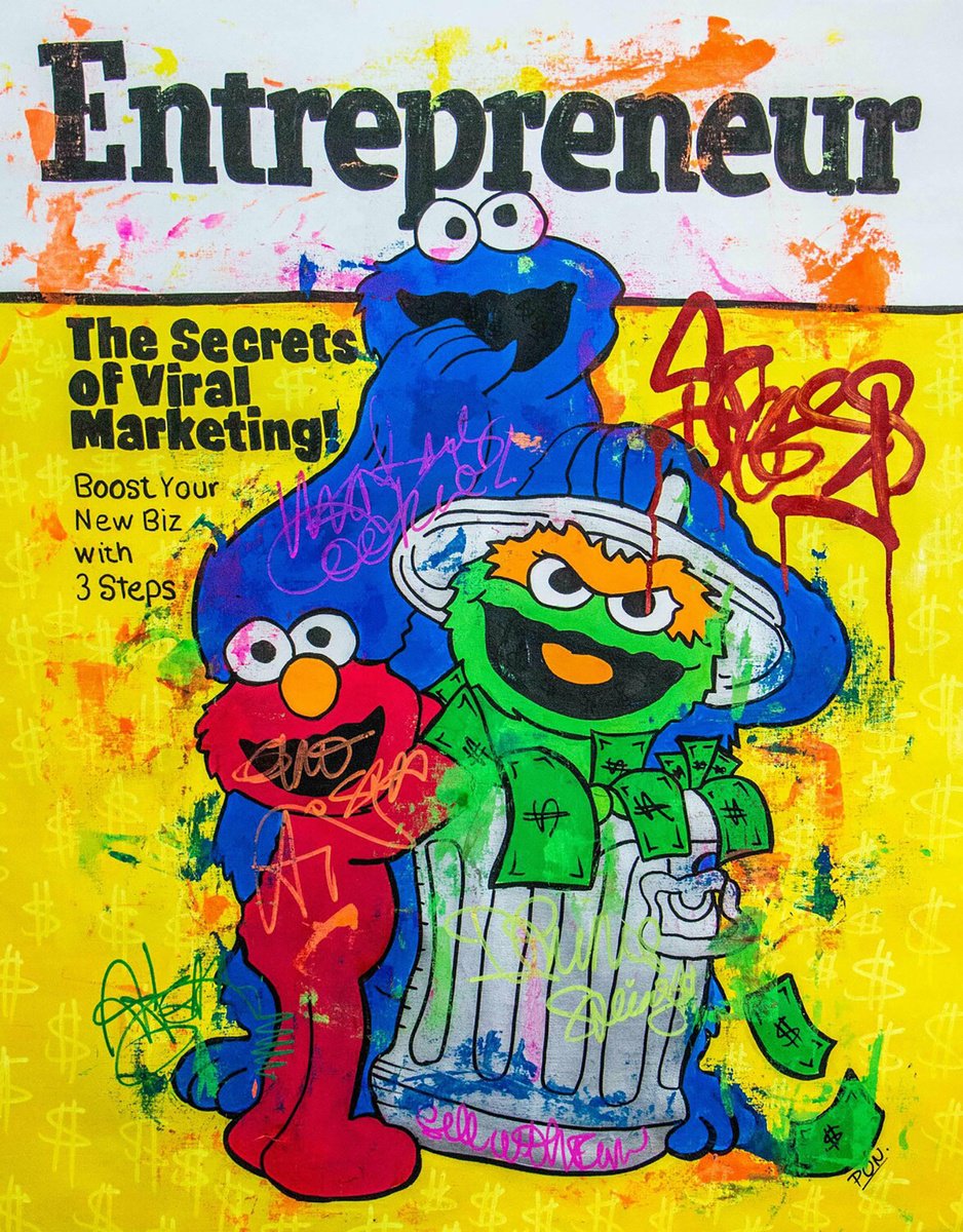 Urban And Pop Acrylic Painting , The Secrets Of Viral Marketing Sesame Street By Carlos Pun Art, 28 X 35, Artwork For Sale On Artfinder