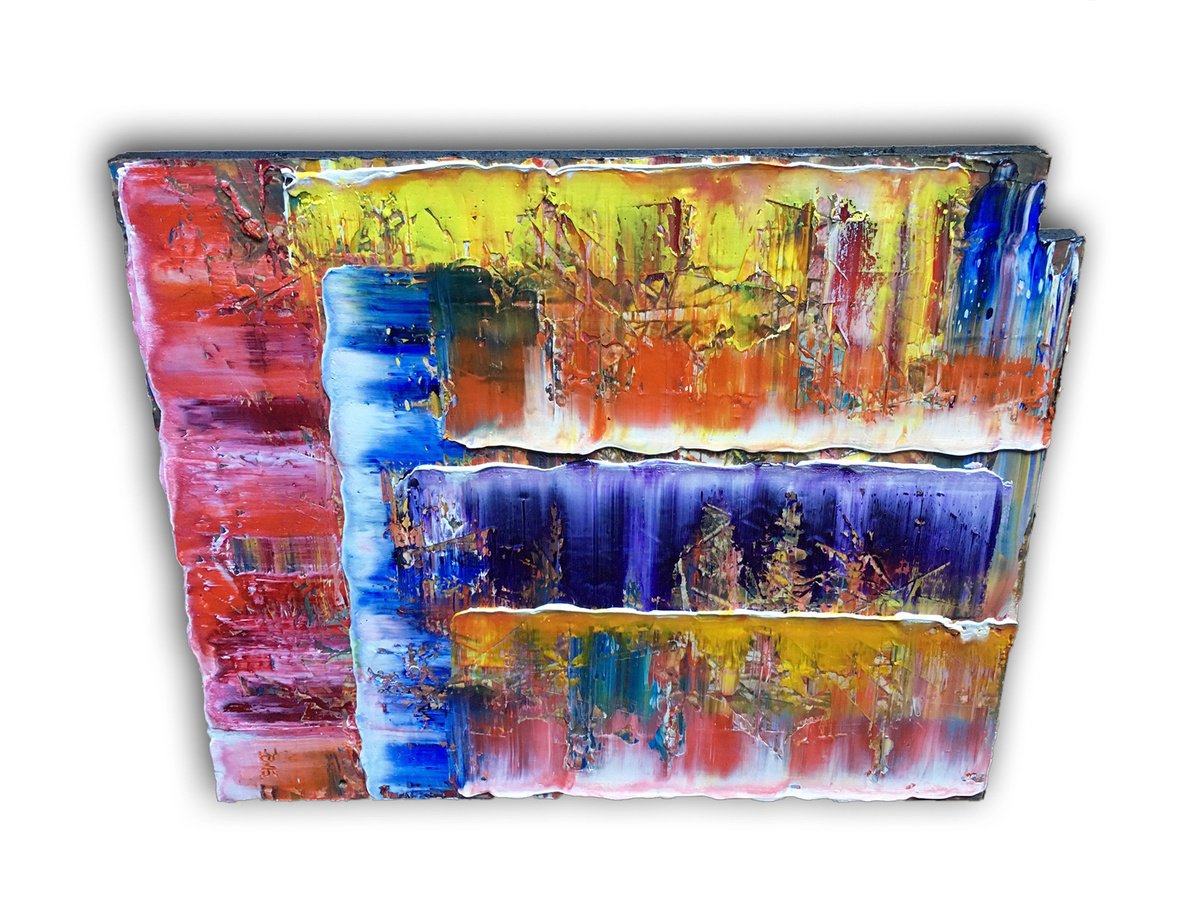 Expressive Abstract Oil Painting By Preston M. Smith (Pms), 16 X 13", "Cracks And Crevices", Original Artwork