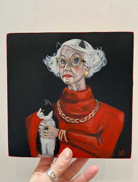 Painting of a cat lover called 'The Cat Lovers Club'