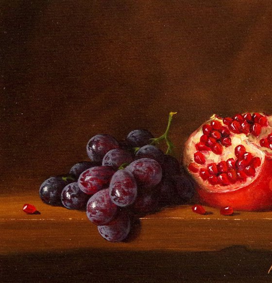 Still Life, Fruits, Pomegranate, Original oil Painting, Classic Art, Handmade painting, signed