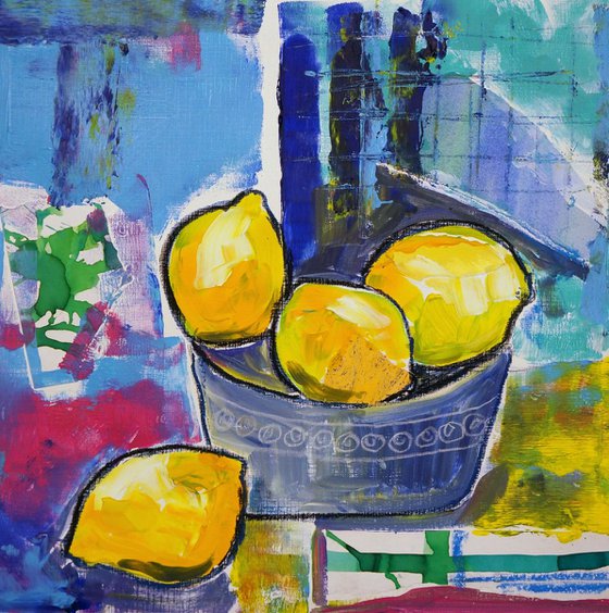 Lemons in a Blue Bowl