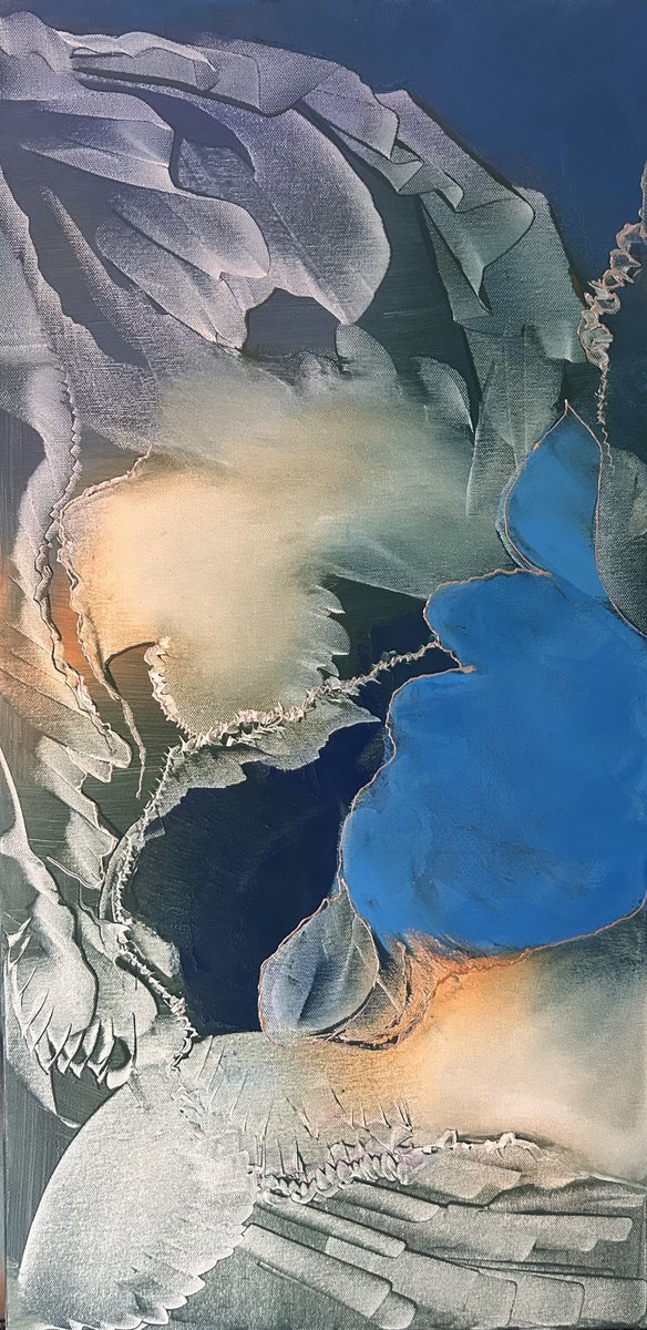 Expressive Botanical Oil Painting By Ludmila Budanov, 16 X 31", Whispers Beneath The Surface, Original Artwork